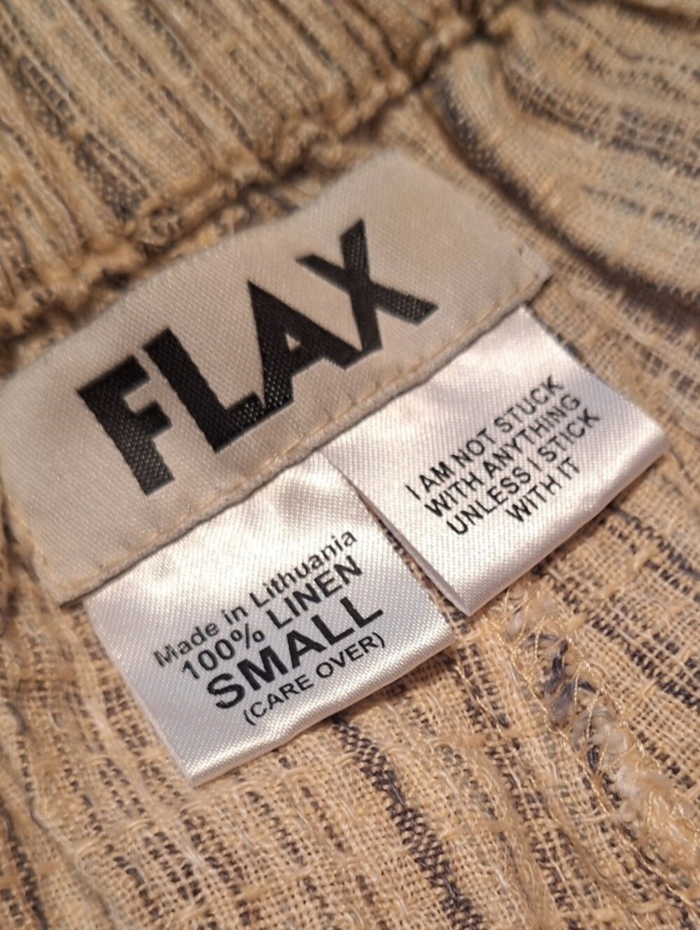 FLAX 100% Linen Pull On Pants Ladies Small Natural Colors Textured Beachy Comfy - Picture 2 of 5